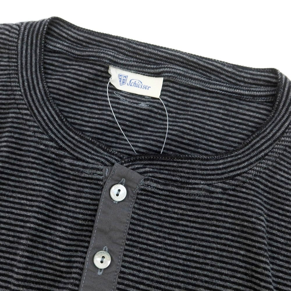 【中古】シーサー Schiesser コットン ボーダー ヘンリーネック 長袖Tシャツ ダークグレーxブラック【 S/4 】【 状態ランクB 】【 メンズ 】
