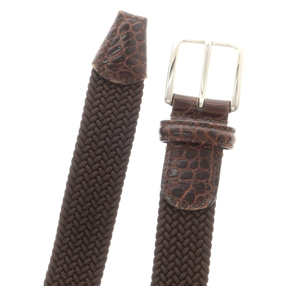 【中古】アンダーソンズ Andersons エラスティック×クロコ型押しレザー メッシュベルト ブラウンxシルバー【 80 】【 状態ランクA 】【 メンズ 】