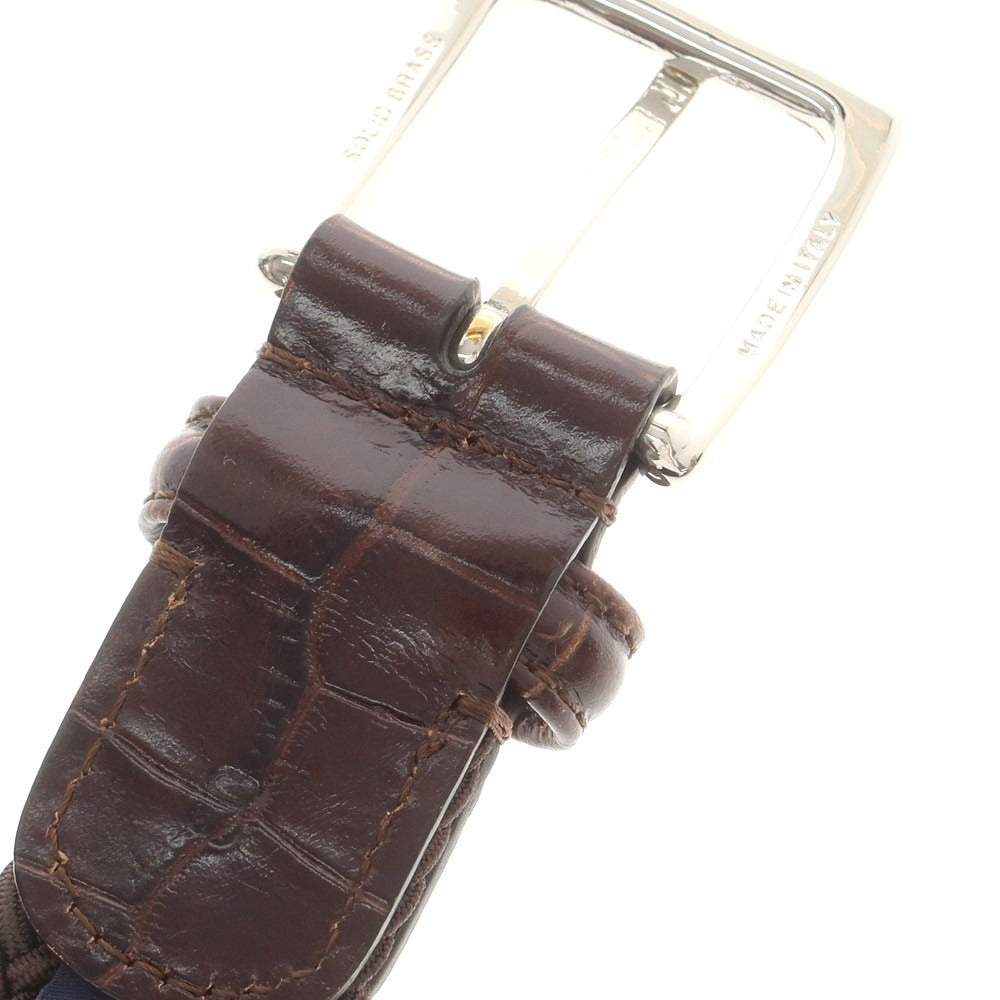 【中古】アンダーソンズ Andersons エラスティック×クロコ型押しレザー メッシュベルト ブラウンxシルバー【 80 】【 状態ランクA 】【 メンズ 】