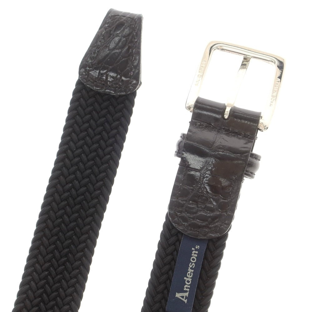 【中古】アンダーソンズ Andersons エラスティック×クロコ型押しレザー メッシュベルト ブラックxシルバー【 85 】【 状態ランクA 】【 メンズ 】