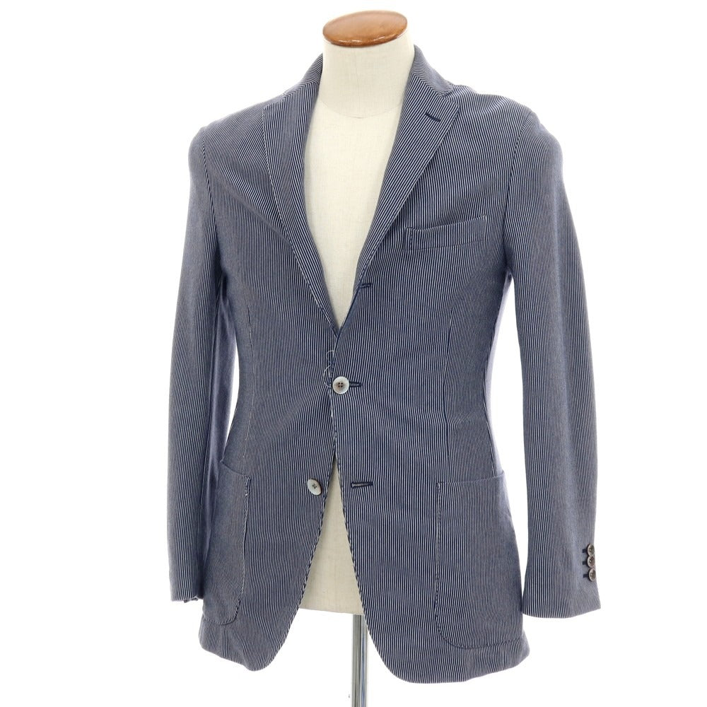 【中古】ボリオリ BOGLIOLI SOHO コットンナイロン ジャージー ストライプ 3B カジュアルジャケット ネイビーxホワイト【サイズ46】【 状態ランクC 】【 メンズ 】