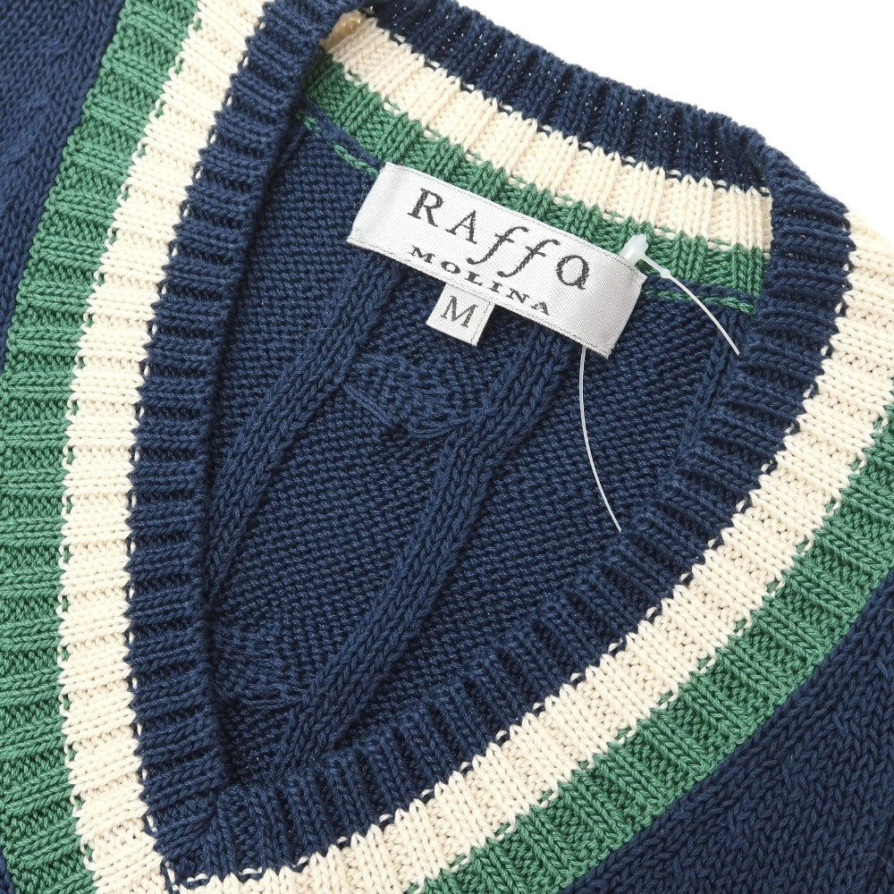 【中古】ラファモリーナ RAffa MOLINA コットン チルデン Vネック ニットベスト ネイビー【サイズM】【 状態ランクB 】【 メンズ 】