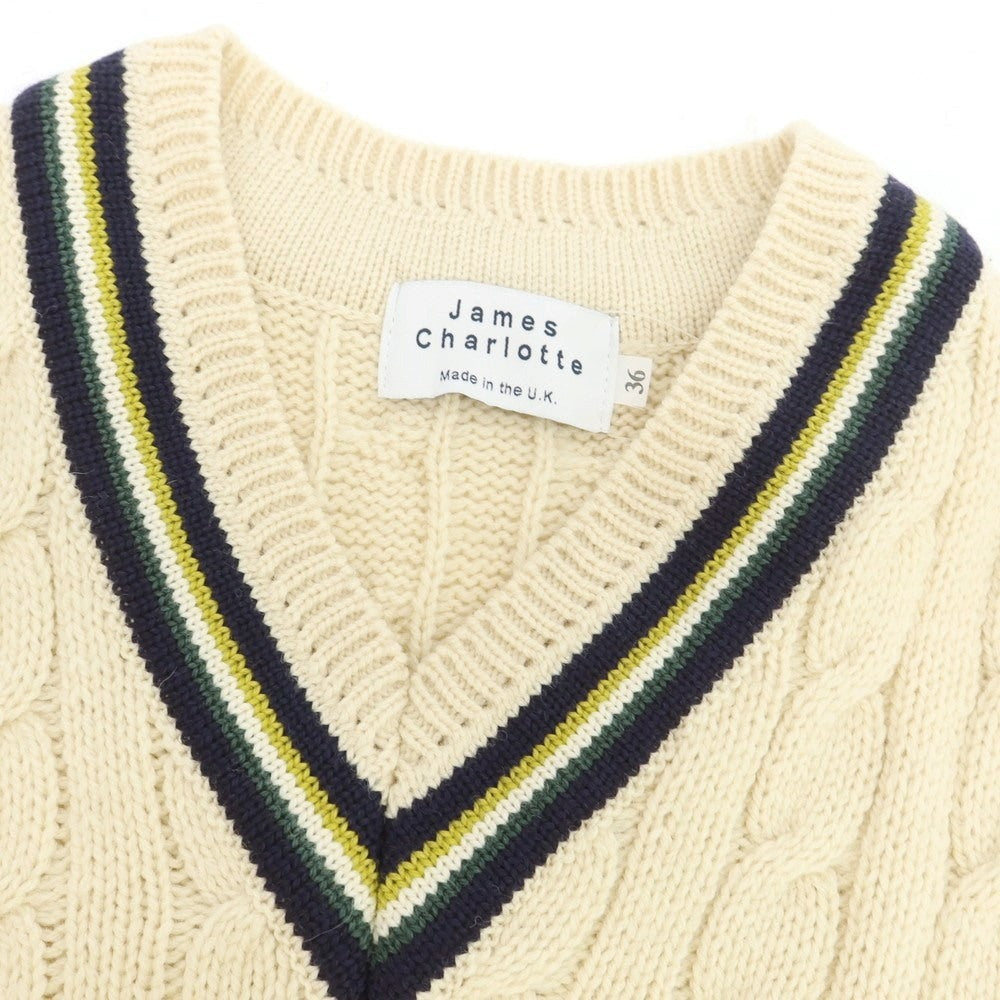 【中古】ジェームスシャルロット James Charlotte ケーブル編み ウール Vネック ニットベスト アイボリー【 36 】【 状態ランクB 】【 メンズ 】