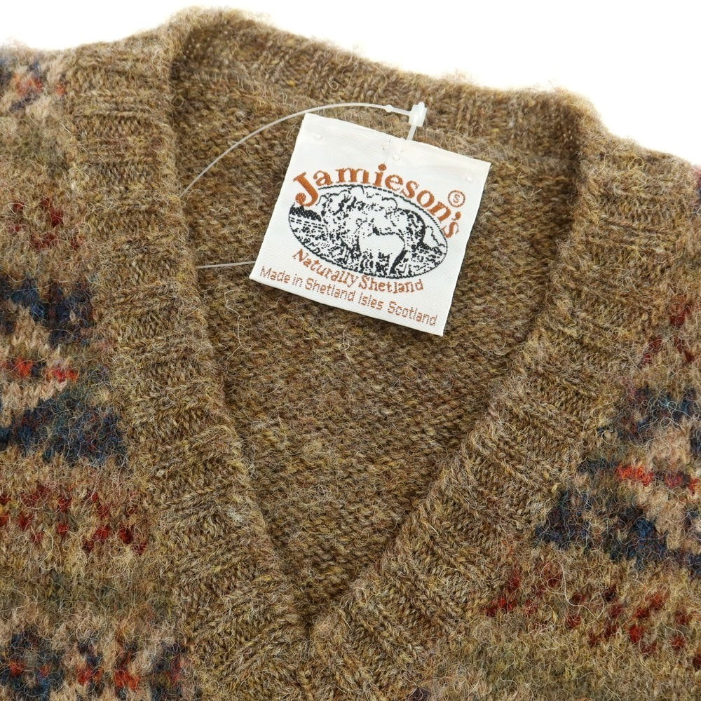 【中古】ジャミーソンズニットウェア Jamieson’s Knitwear ウール フェアアイル柄 Vネック ニットベスト ブラウン【 S 】【 状態ランクB 】【 メンズ 】