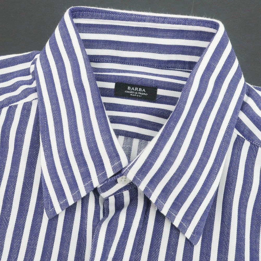 【中古】バルバ BARBA コットン ストライプ レギュラーカラー カジュアルシャツ ネイビーxホワイト【 40 】【 状態ランクB 】【 メンズ 】