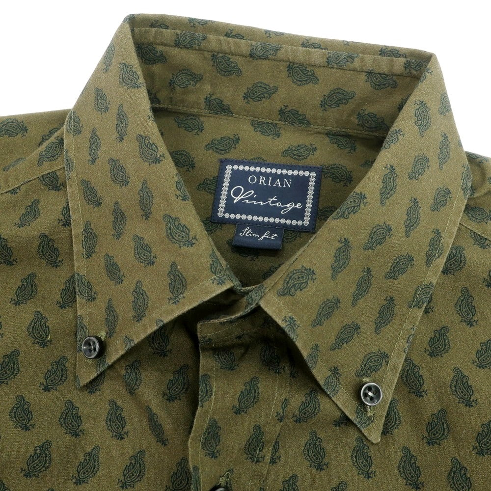 【中古】オリアン ORIAN コットン ペイズリー ボタンダウン カジュアルシャツ オリーブ【 M 】【 状態ランクC 】【 メンズ 】