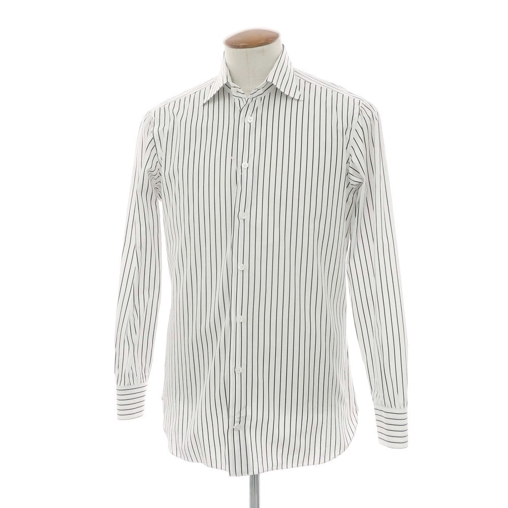 【中古】ボリエッロ BORRIELLO コットン ストライプ セミワイドカラー ドレスシャツ ホワイトxブラック【 40 】【 状態ランクB 】【 メンズ 】