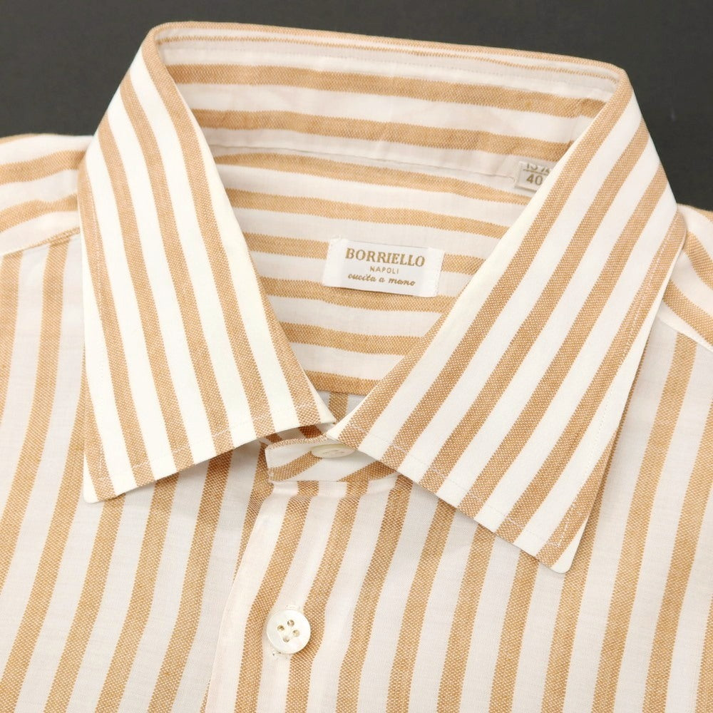 【中古】ボリエッロ BORRIELLO コットンリネン ストライプ レギュラーカラー カジュアルシャツ ホワイトxオレンジ【サイズ40】【 状態ランクB 】【 メンズ 】