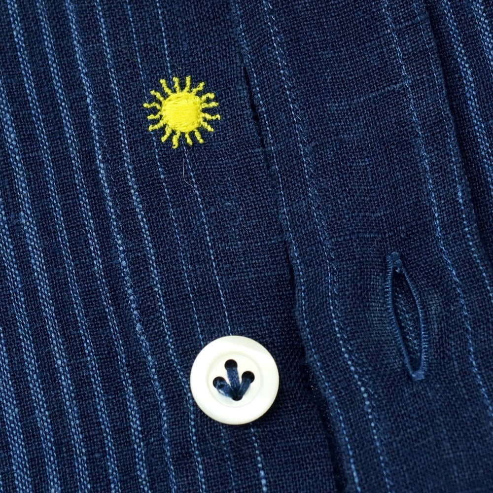 【中古】ジャンネット giannetto WASHING DIVISION リネン ワイドカラー カジュアルシャツ ネイビーxブルー【サイズ40】【 状態ランクB 】【 メンズ 】