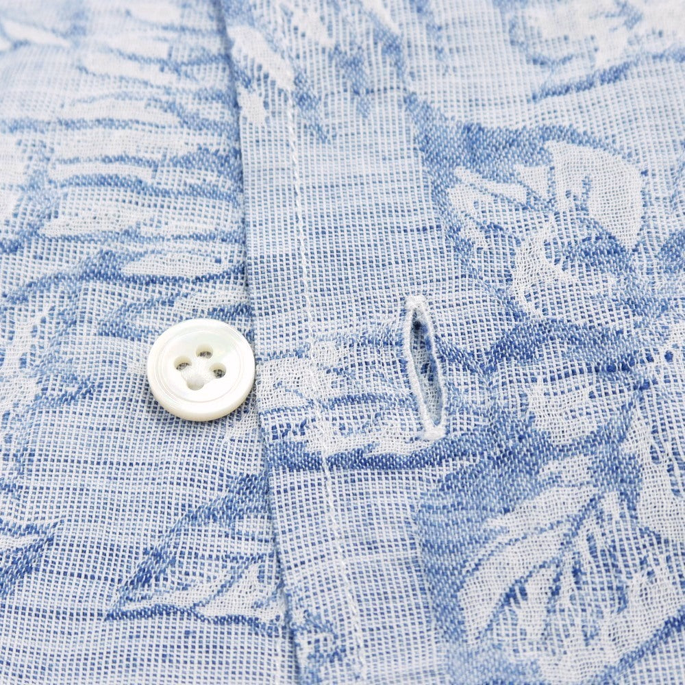 【中古】バグッタ Bagutta コットンリネン ジャカード トロピカル柄 オープンカラー カジュアルシャツ ブルー【サイズM】【 状態ランクB 】【 メンズ 】