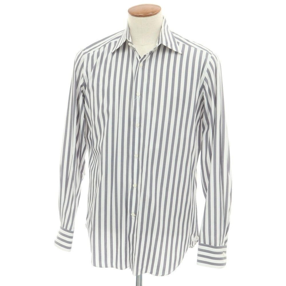 【中古】バグッタ Bagutta コットン ストライプ レギュラーカラー ドレスシャツ ホワイトxグレー【 40 】【 状態ランクC 】【 メンズ 】
