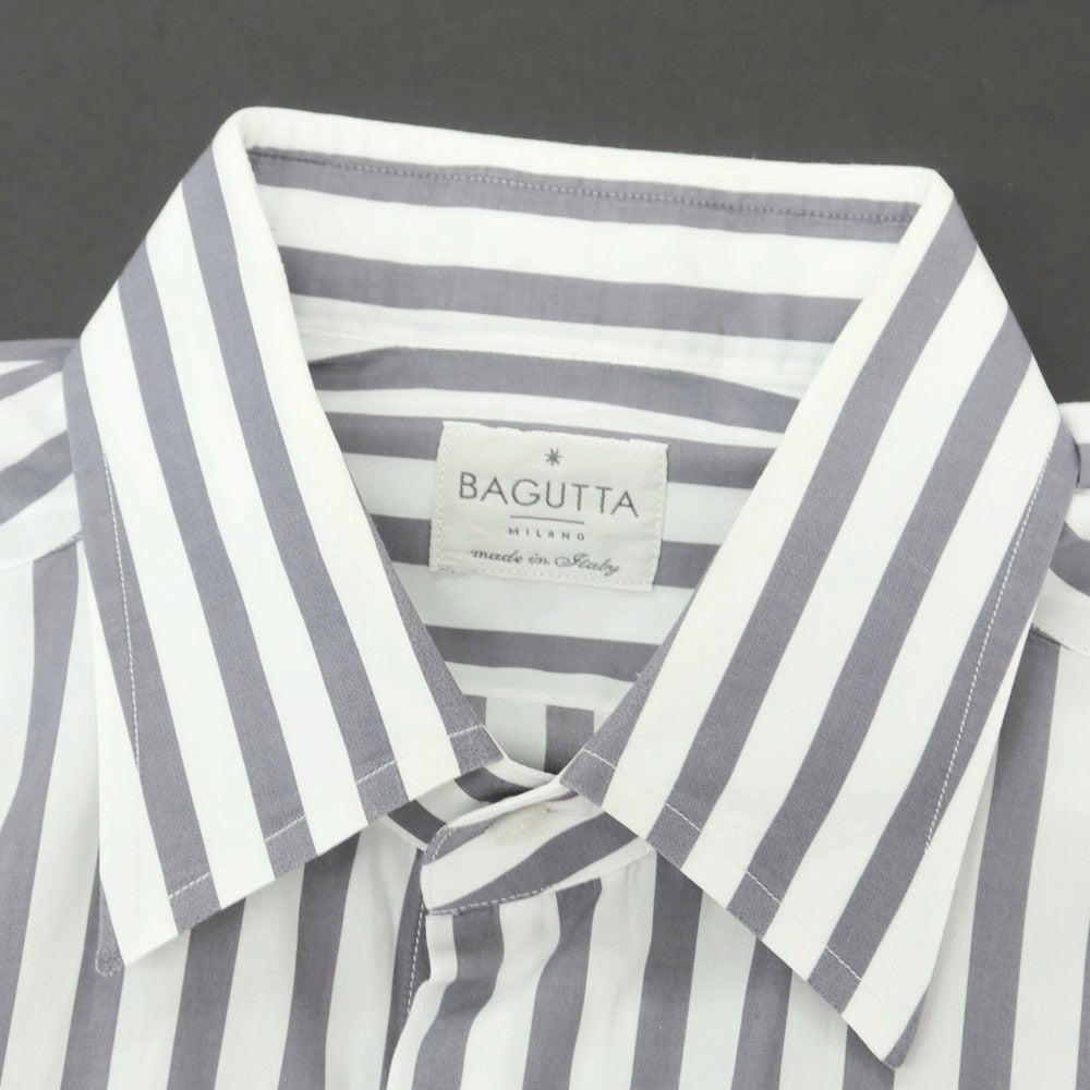 【中古】バグッタ Bagutta コットン ストライプ レギュラーカラー ドレスシャツ ホワイトxグレー【 40 】【 状態ランクC 】【 メンズ 】