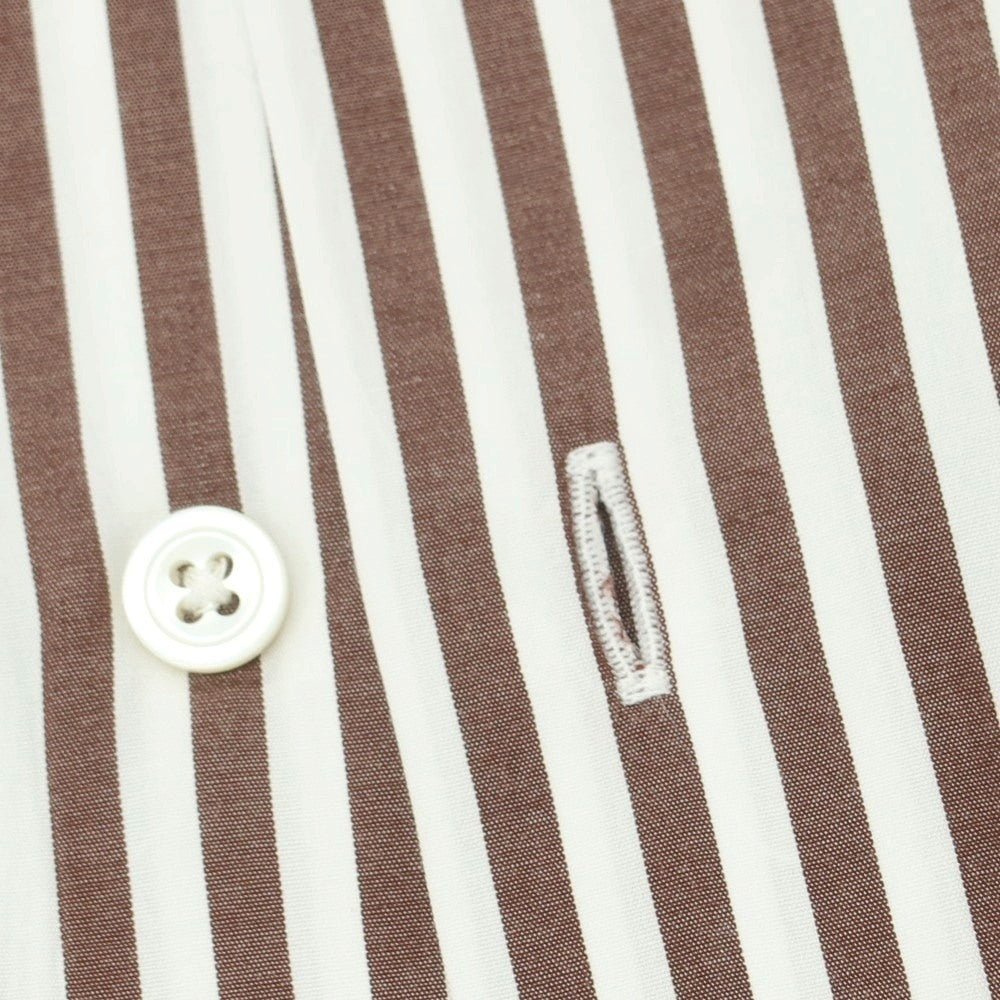 【中古】ビームスエフ BEAMS F コットン ストライプ セミワイドカラー ドレスシャツ ホワイトxブラウン【 40 】【 状態ランクB 】【 メンズ 】