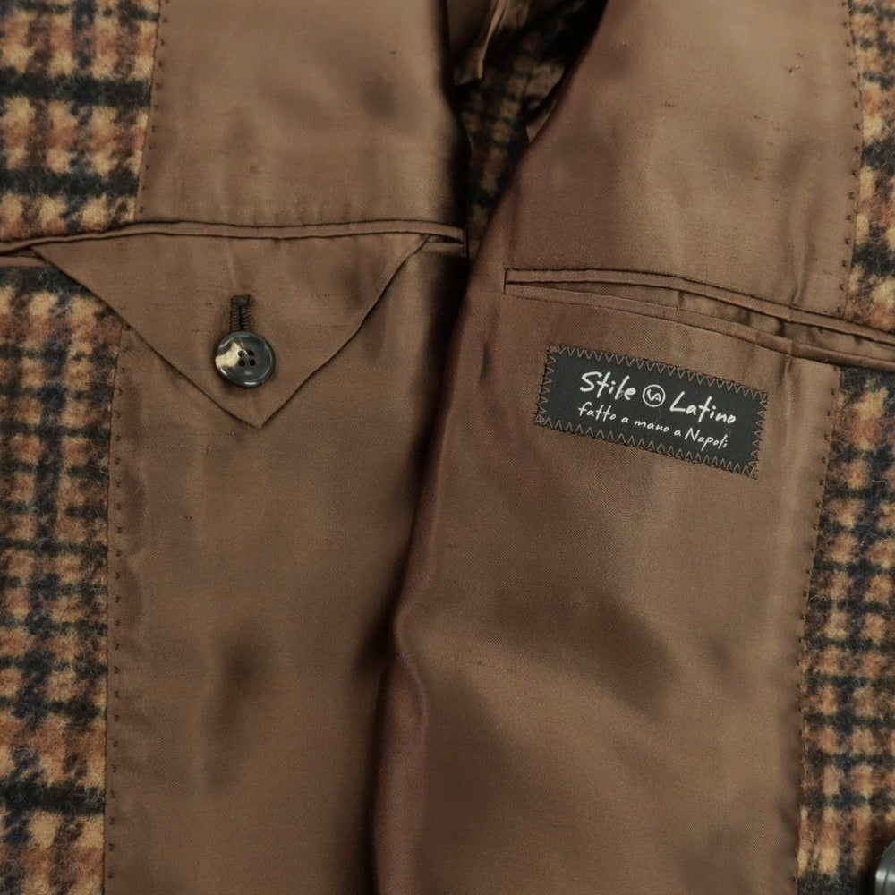 【中古】スティレ ラティーノ STILE LATINO アルパカウールナイロン チェック ダブルブレストコート ブラウン【 44 】【 状態ランクB 】【 メンズ 】