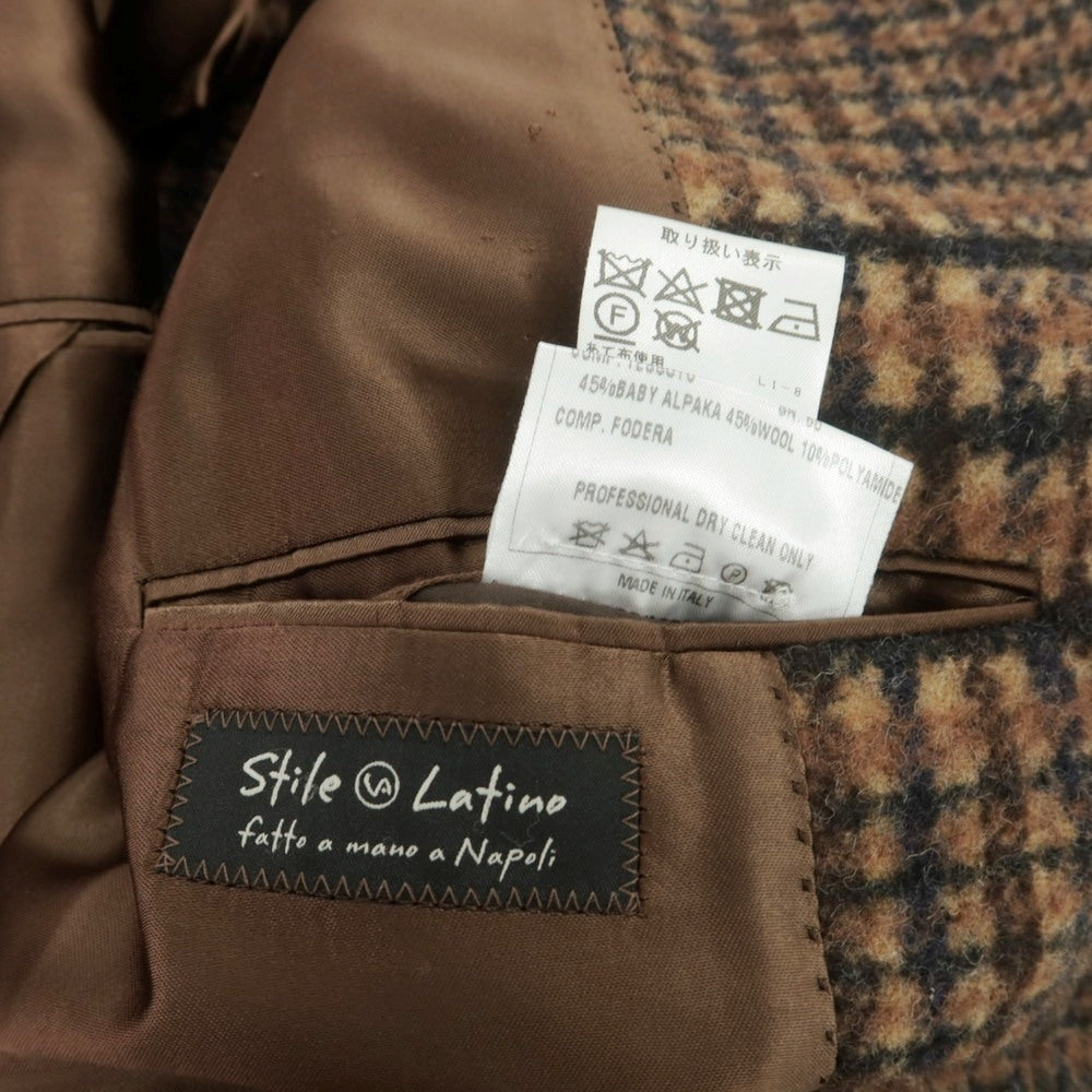 【中古】スティレ ラティーノ STILE LATINO アルパカウールナイロン チェック ダブルブレストコート ブラウン【 44 】【 状態ランクB 】【 メンズ 】