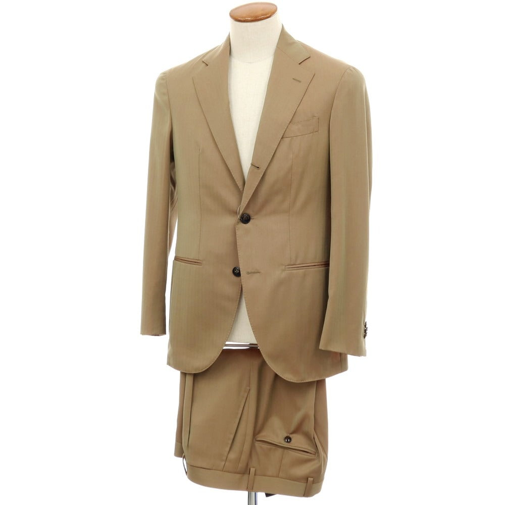 【中古】バルバ BARBA ウール ヘリンボーン 3つボタンスーツ カーキxレッド(玉虫色)【サイズ46】【 状態ランクB 】【 メンズ 】