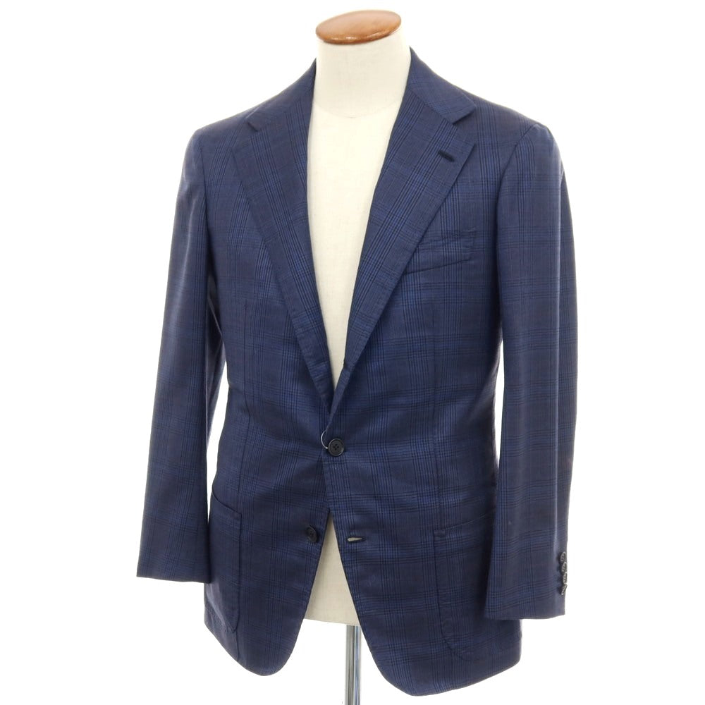 【中古】ニコラジョルダーノ NICOLA GIORDANO GIACCA シルク&SUPER120’S ウール グレンチェック 3B テーラードジャケット ライトネイビーxブラック【サイズ46】【 状態ランクB 】【 メンズ 】