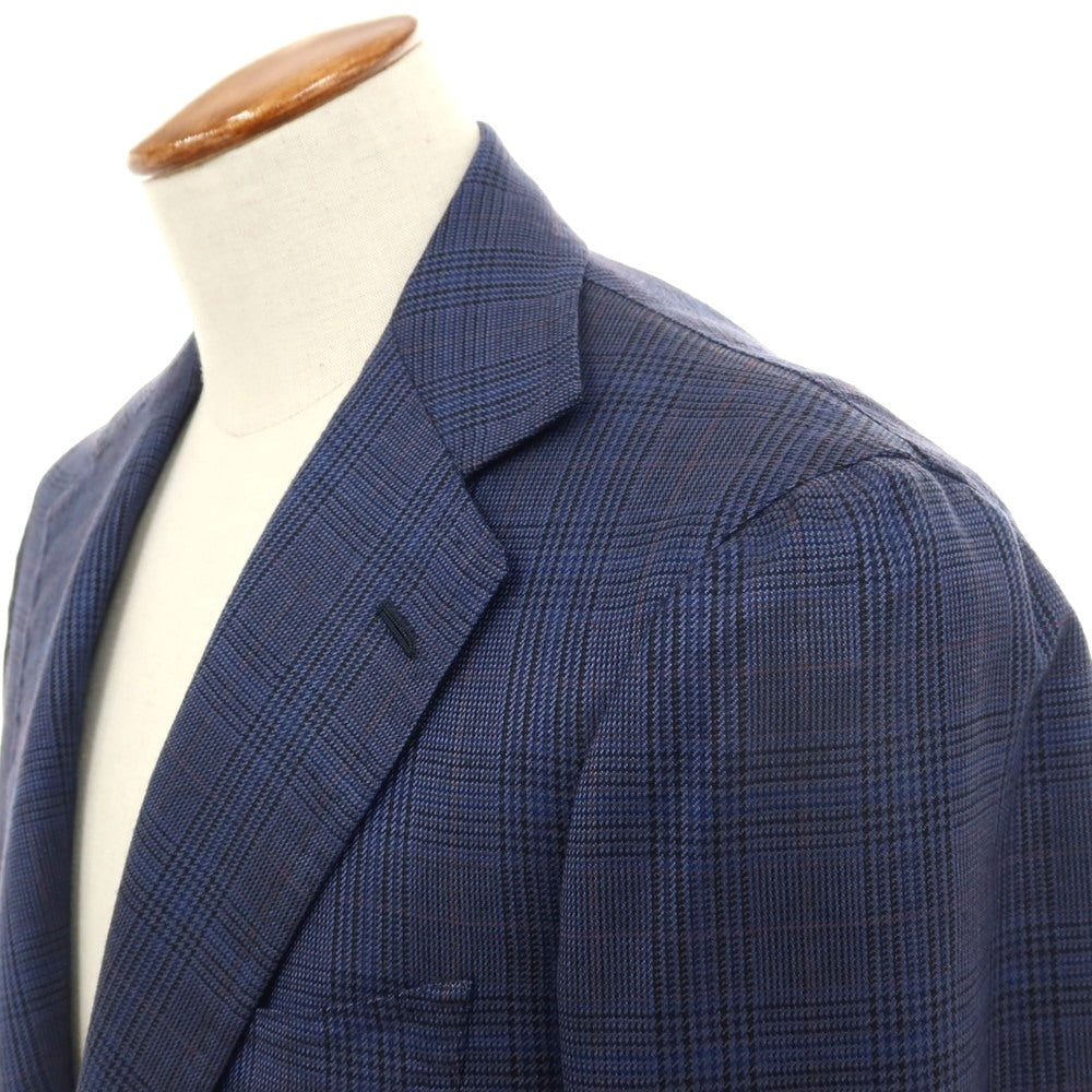 【中古】ニコラジョルダーノ NICOLA GIORDANO GIACCA シルク&SUPER120’S ウール グレンチェック 3B テーラードジャケット ライトネイビーxブラック【サイズ46】【 状態ランクB 】【 メンズ 】