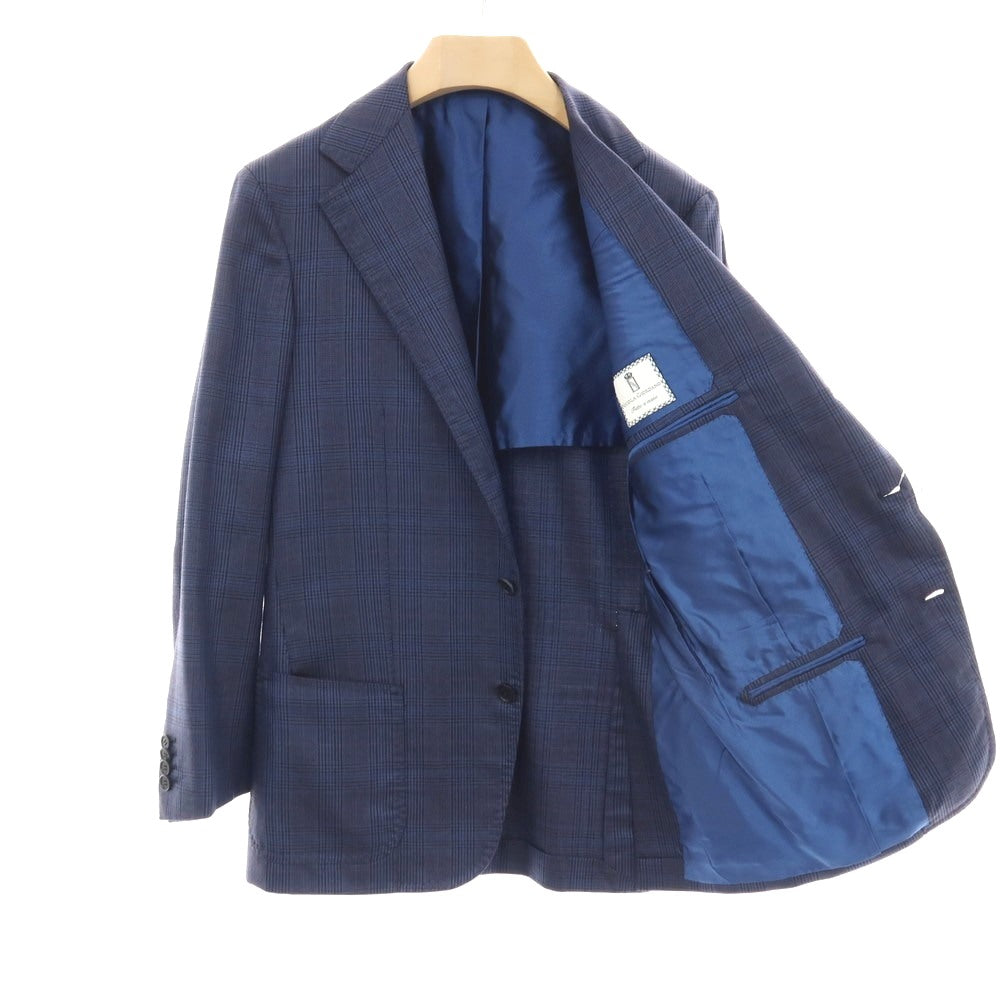 【中古】ニコラジョルダーノ NICOLA GIORDANO GIACCA シルク&SUPER120’S ウール グレンチェック 3B テーラードジャケット ライトネイビーxブラック【サイズ46】【 状態ランクB 】【 メンズ 】