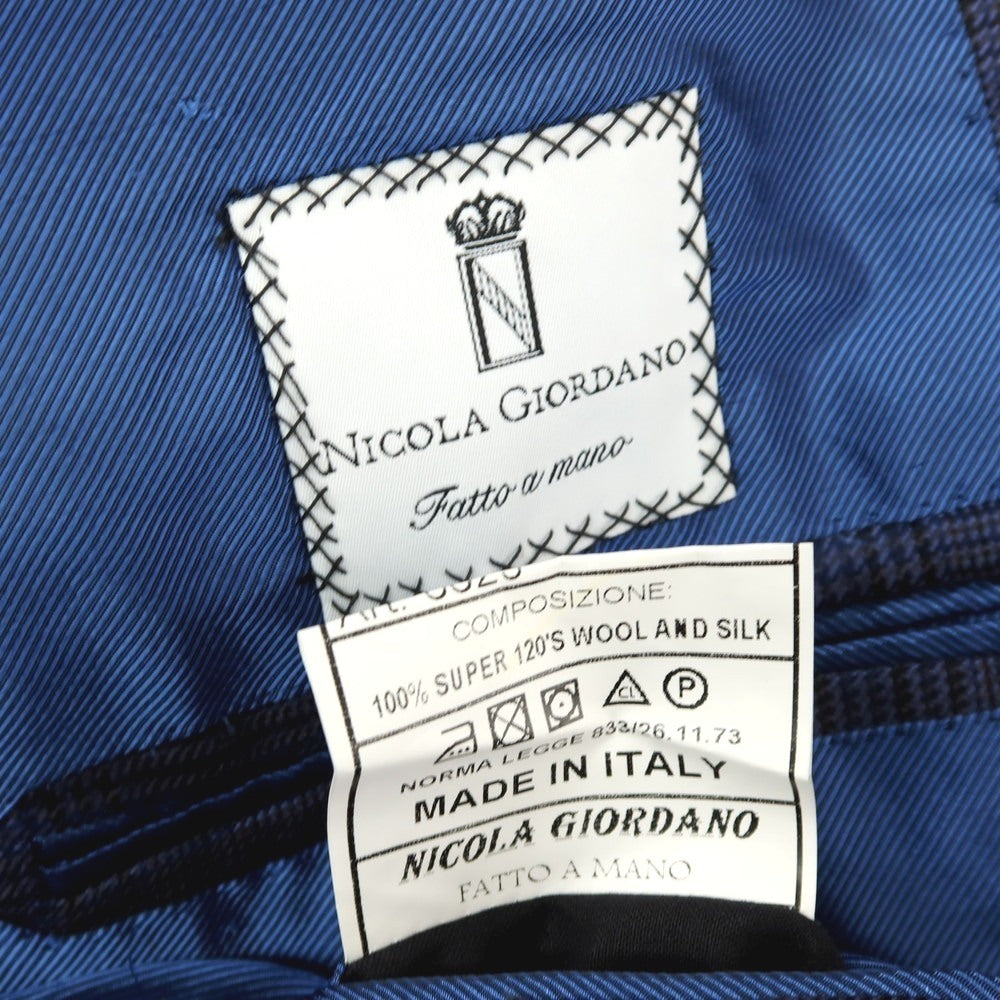 【中古】ニコラジョルダーノ NICOLA GIORDANO GIACCA シルク&SUPER120’S ウール グレンチェック 3B テーラードジャケット ライトネイビーxブラック【サイズ46】【 状態ランクB 】【 メンズ 】