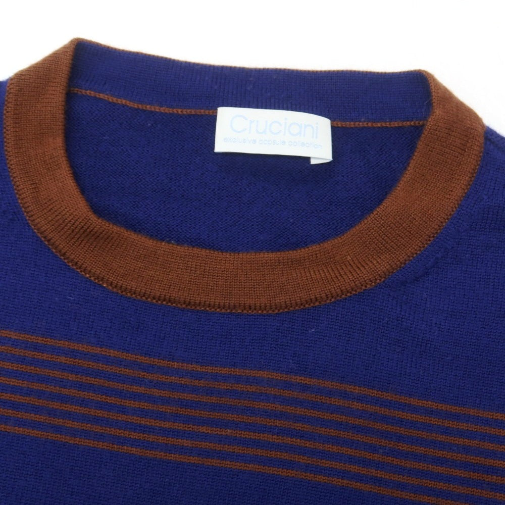 【中古】クルチアーニ CRUCIANI ウールカシミヤ クルーネック プルオーバーニット ネイビーxブラウン【 44 】【 状態ランクC 】【 メンズ 】