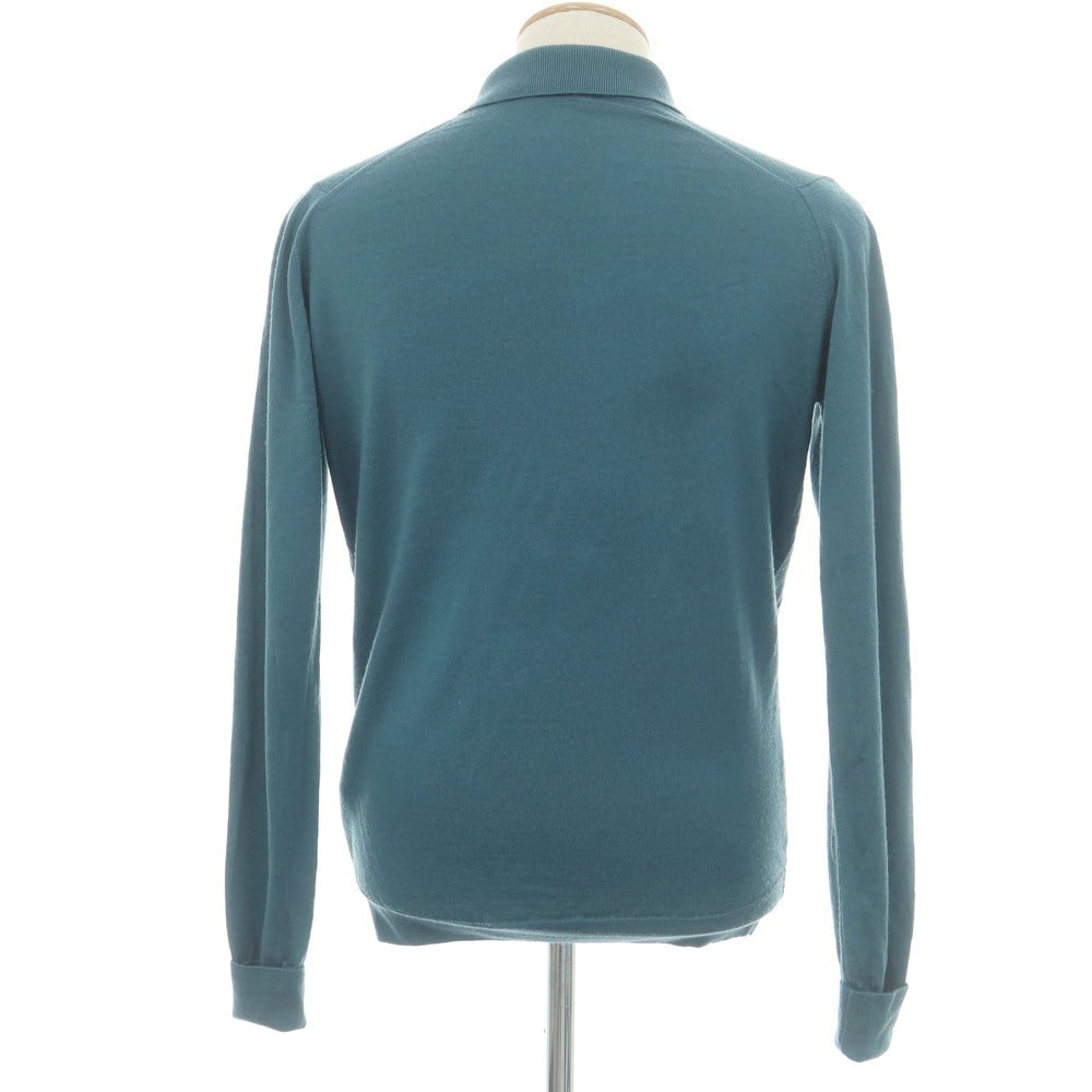 【中古】ジョンスメドレー JOHN SMEDLEY ハイゲージ ウール 長袖 ポロニット ブルーグリーン系【 S 】【 状態ランクB 】【 メンズ 】