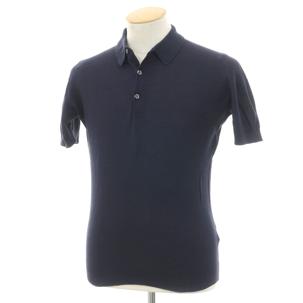 【中古】ジョンスメドレー JOHN SMEDLEY シーアイランドコットン 半袖 ポロニット ネイビー【サイズS】【 状態ランクC 】【 メンズ 】