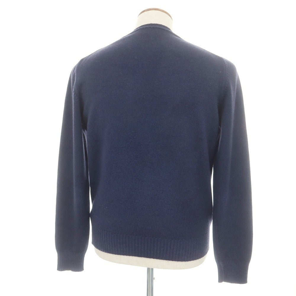 【中古】グランサッソ GRAN SASSO ヴィンテージ加工 ウール クルーネック プルオーバーニット ネイビー【 48 】【 状態ランクC 】【 メンズ 】