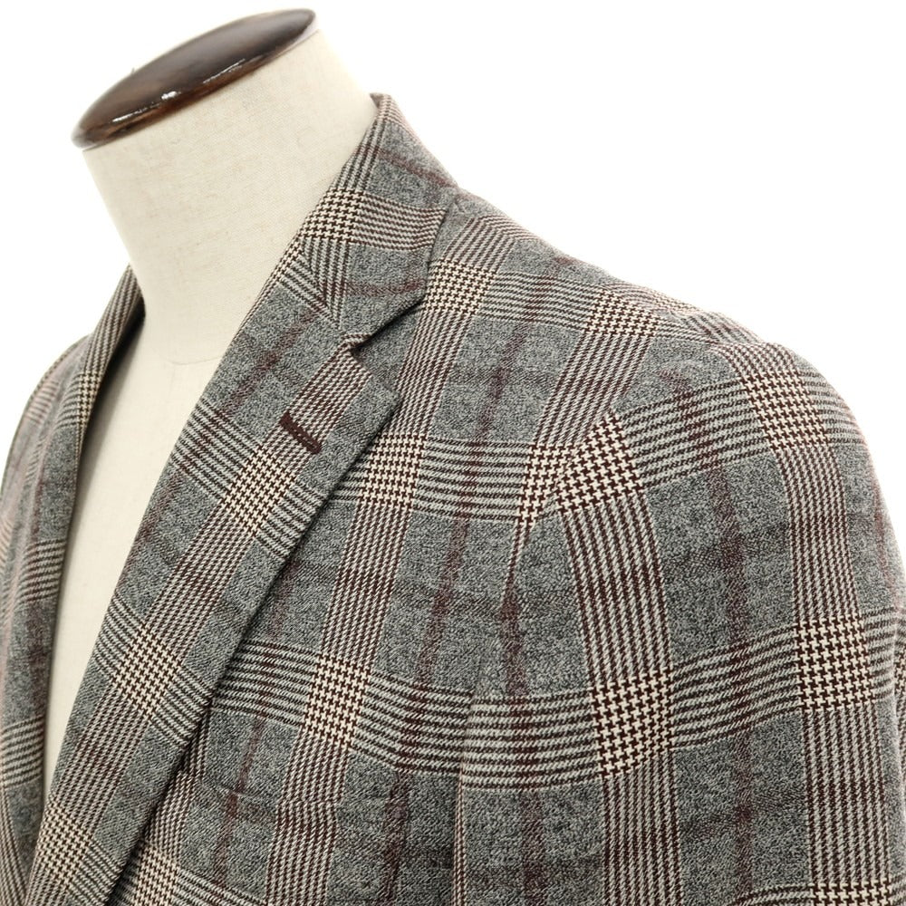【中古】ヒルトン HILTON ウール チェック 2B テーラードジャケット グレーxホワイト【サイズL】【 状態ランクB 】【 メンズ 】