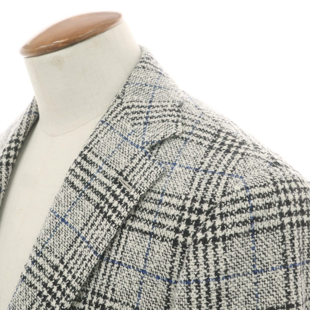 【中古】ブリッラ ペル イル グスト Brilla per il gusto シルクカシミヤ混ウール チェック 3B テーラードジャケット オフホワイトxブラック【 46 】【 状態ランクB 】【 メンズ 】