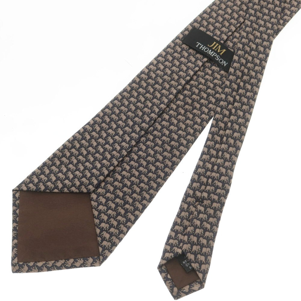 【中古】ジムトンプソン JIM THOMPSON シルク エレファント プリント ネクタイ ネイビーxブラウン【 状態ランクA 】【 メンズ 】