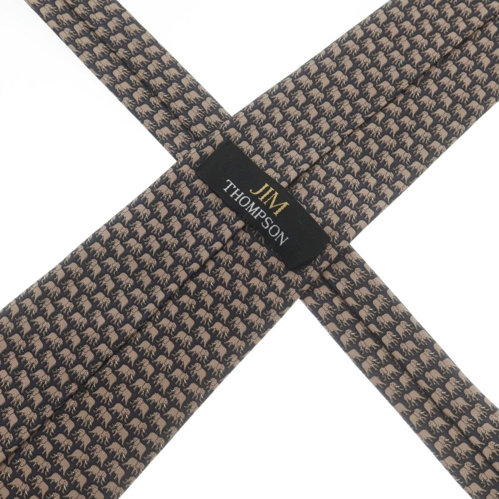 【中古】ジムトンプソン JIM THOMPSON シルク エレファント プリント ネクタイ ネイビーxブラウン【 状態ランクA 】【 メンズ 】