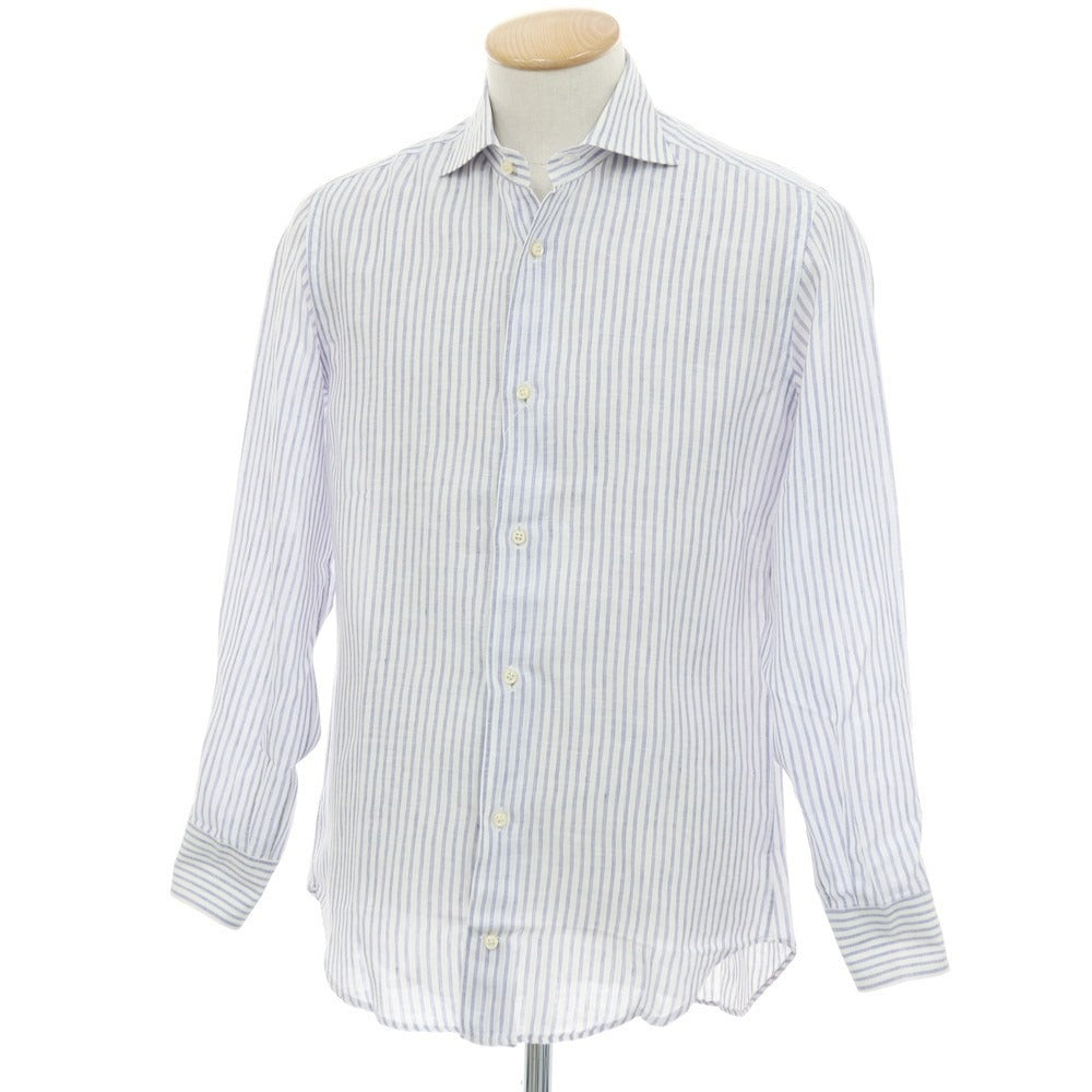 【中古】ダノリス DANOLIS リネン ストライプ ワイドカラー カジュアルシャツ ホワイトxパープルネイビー【サイズS】【 状態ランクC 】【 メンズ 】