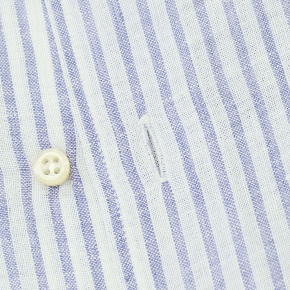 【中古】ダノリス DANOLIS リネン ストライプ ワイドカラー カジュアルシャツ ホワイトxパープルネイビー【サイズS】【 状態ランクC 】【 メンズ 】