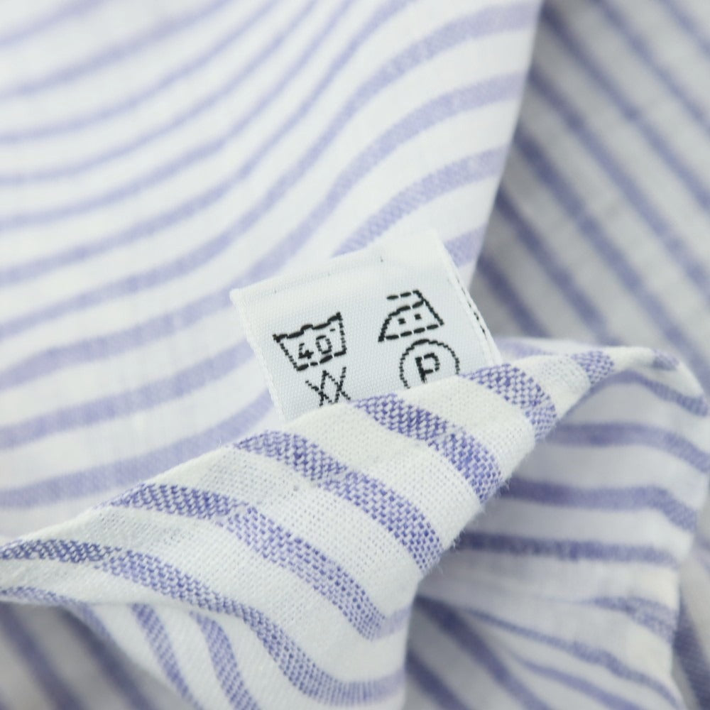 【中古】ダノリス DANOLIS リネン ストライプ ワイドカラー カジュアルシャツ ホワイトxパープルネイビー【サイズS】【 状態ランクC 】【 メンズ 】