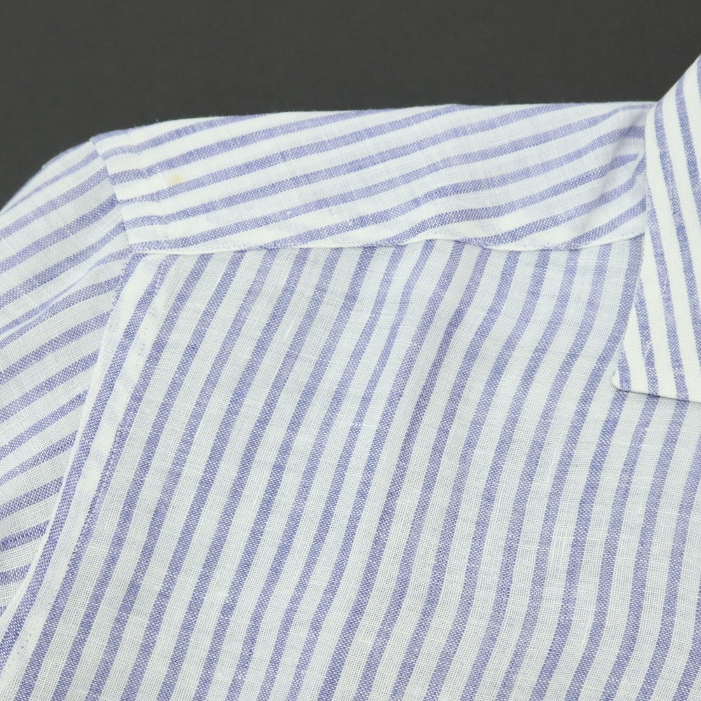 【中古】ダノリス DANOLIS リネン ストライプ ワイドカラー カジュアルシャツ ホワイトxパープルネイビー【サイズS】【 状態ランクC 】【 メンズ 】