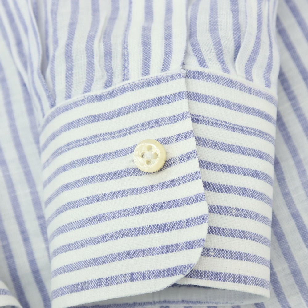 【中古】ダノリス DANOLIS リネン ストライプ ワイドカラー カジュアルシャツ ホワイトxパープルネイビー【サイズS】【 状態ランクC 】【 メンズ 】