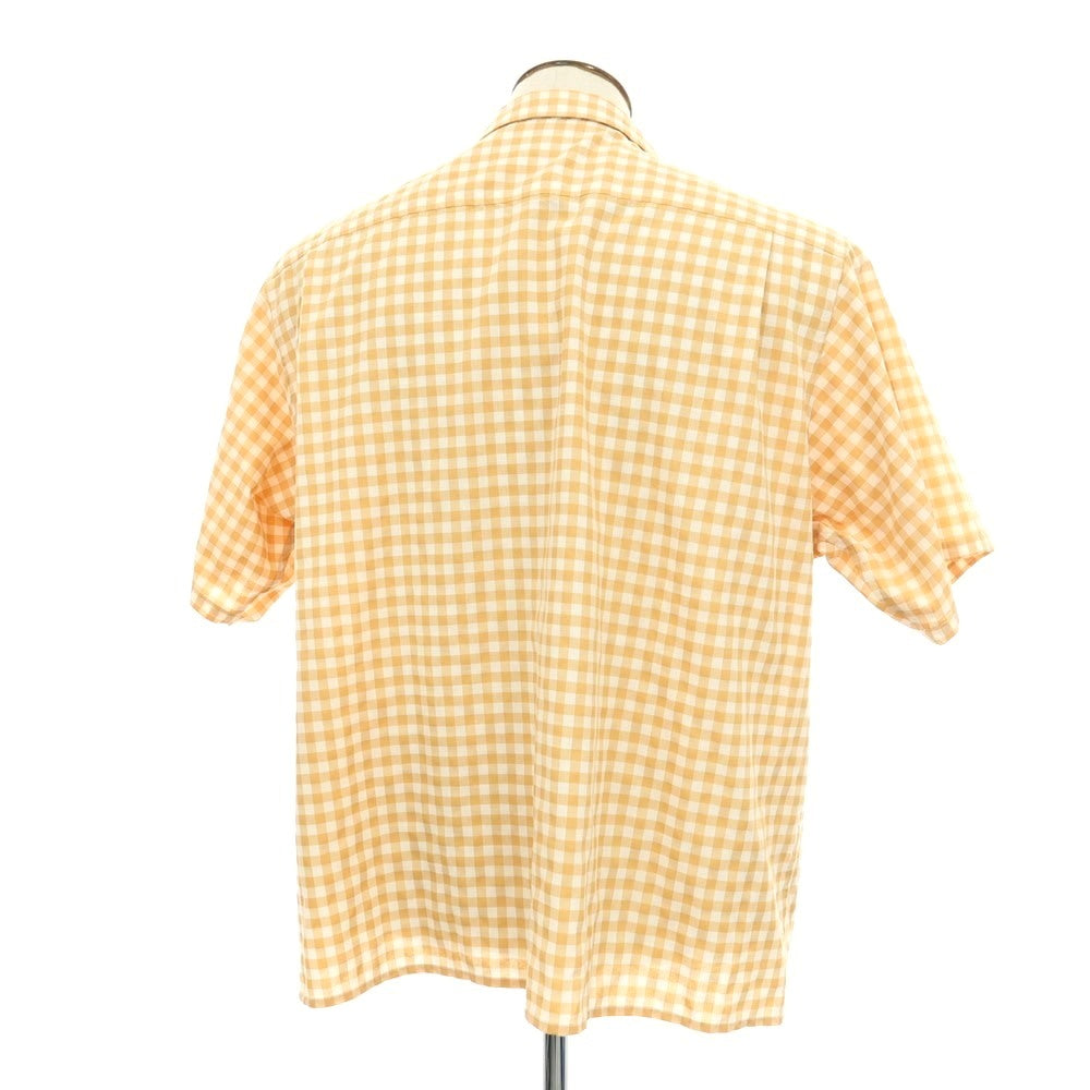 【中古】サタデーズ ニューヨークシティ Saturdays NYC ポリエステルコットンレーヨン ギンガムチェック オープンカラー 半袖シャツ ベージュxホワイト【サイズXL】【 状態ランクB 】【 メンズ 】