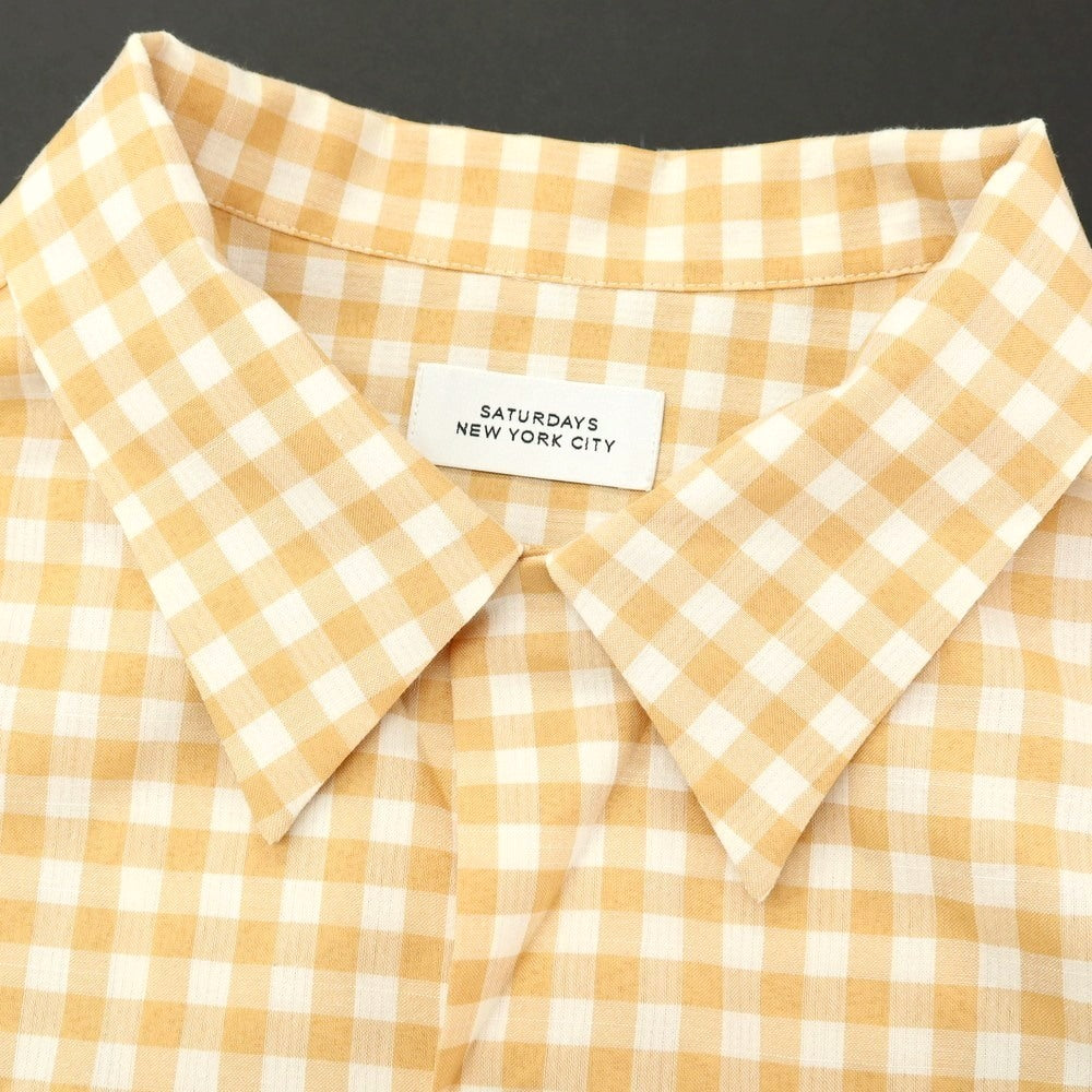 【中古】サタデーズ ニューヨークシティ Saturdays NYC ポリエステルコットンレーヨン ギンガムチェック オープンカラー 半袖シャツ ベージュxホワイト【サイズXL】【 状態ランクB 】【 メンズ 】