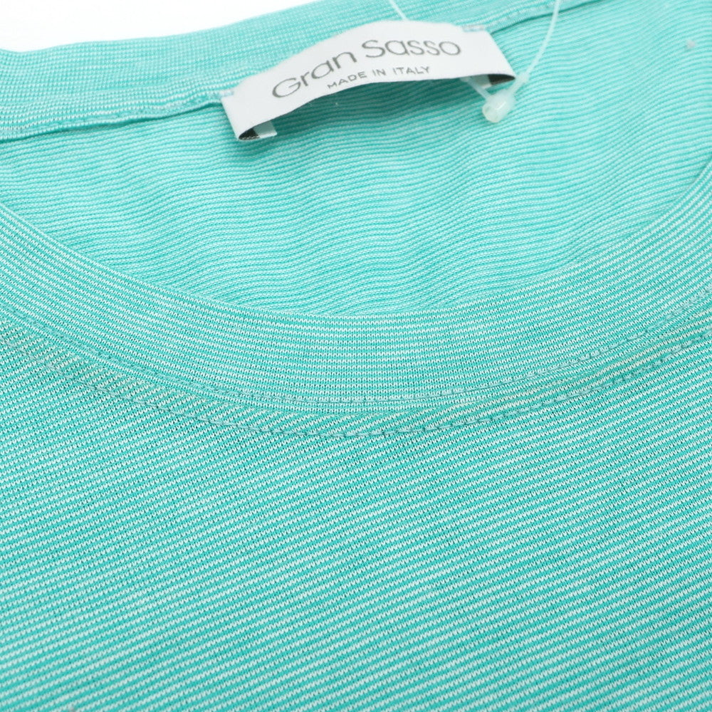 【中古】グランサッソ GRAN SASSO コットン マイクロボーダー クルーネック 半袖Tシャツ ブルーグリーン【サイズ48】【 状態ランクC 】【 メンズ 】