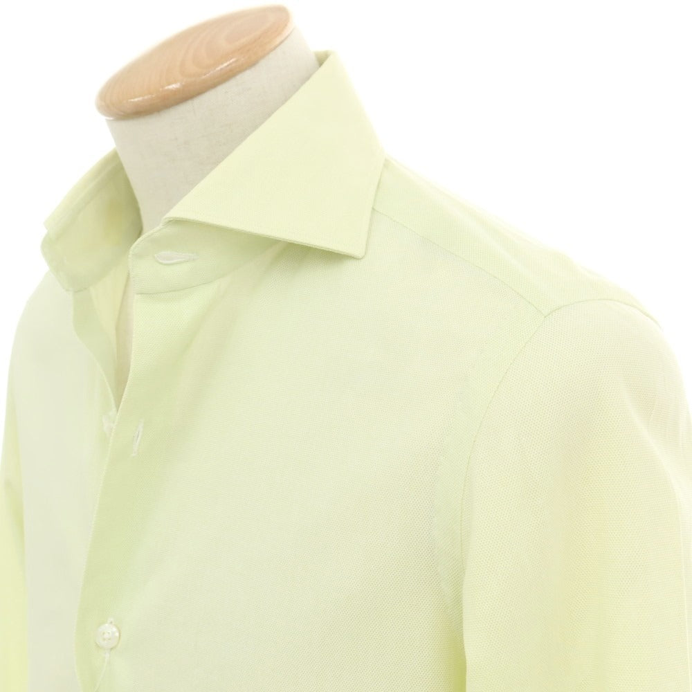 【中古】フィナモレ Finamore コットン ワイドカラー ドレスシャツ ライトグリーン【 38 】【 状態ランクC 】【 メンズ 】