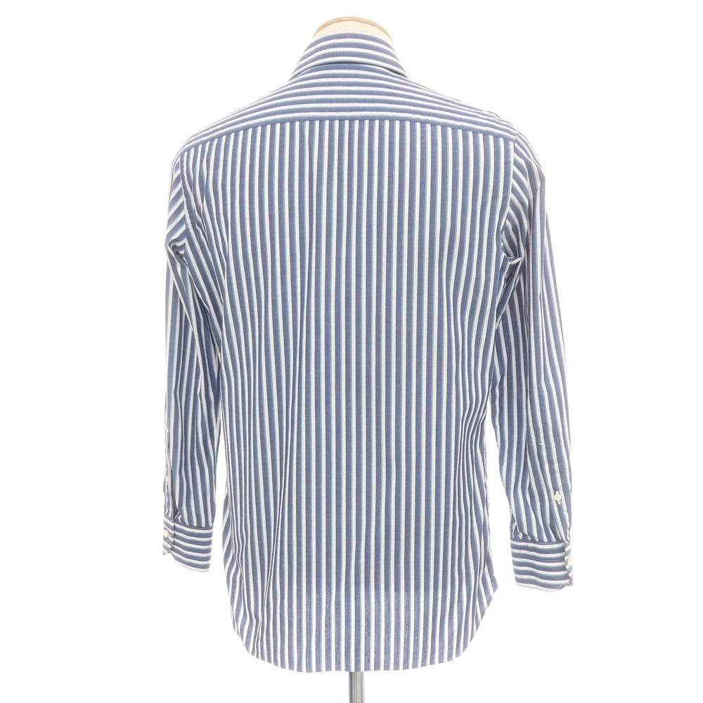 【中古】ルイジ ボレッリ Luigi Borrelli コットン ストライプ ワイドカラー カジュアルシャツ ネイビーxホワイト【 38 】【 状態ランクC 】【 メンズ 】