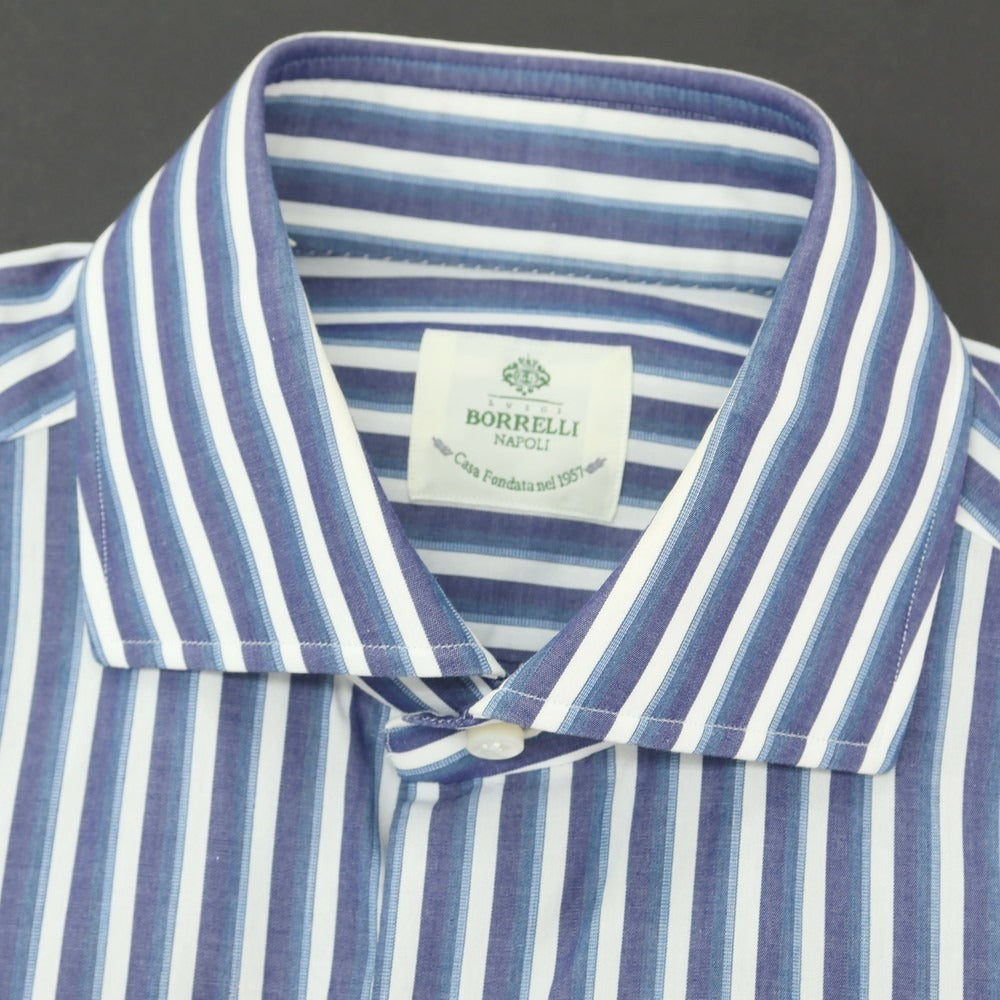 【中古】ルイジ ボレッリ Luigi Borrelli コットン ストライプ ワイドカラー カジュアルシャツ ネイビーxホワイト【 38 】【 状態ランクC 】【 メンズ 】