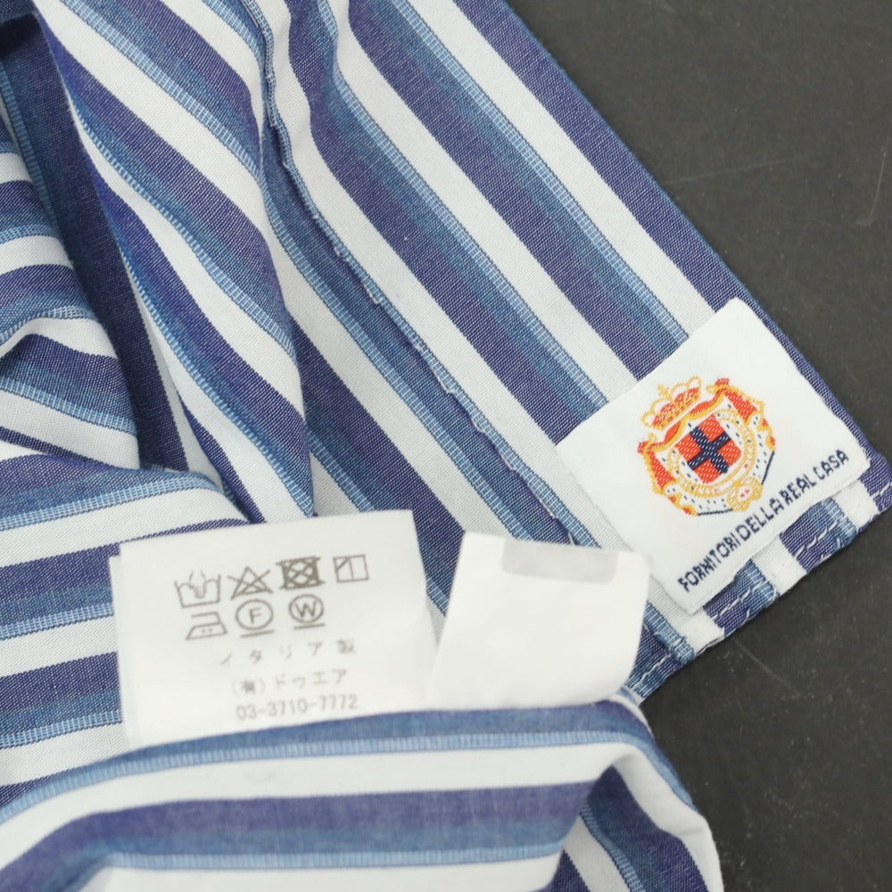 【中古】ルイジ ボレッリ Luigi Borrelli コットン ストライプ ワイドカラー カジュアルシャツ ネイビーxホワイト【 38 】【 状態ランクC 】【 メンズ 】