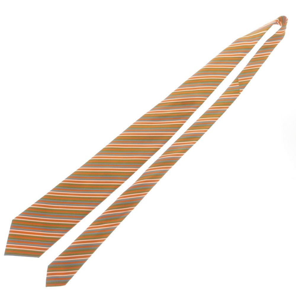 【中古】ブリオーニ Brioni シルク プリント ストライプ柄ネクタイ オレンジxマルチカラー【 状態ランクB 】【 メンズ 】