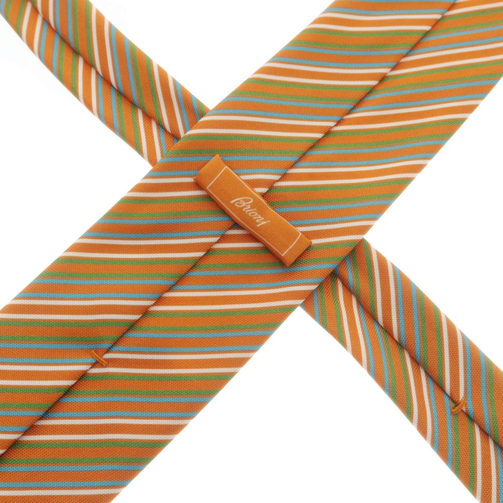 【中古】ブリオーニ Brioni シルク プリント ストライプ柄ネクタイ オレンジxマルチカラー【 状態ランクB 】【 メンズ 】