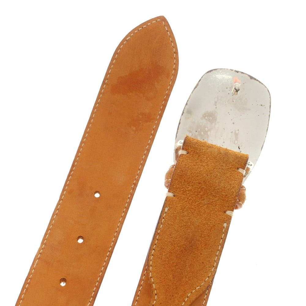 【中古】アンドレアグレコ ANDREA GRECO TOMORROWLAND別注 スエード レザー ベルト ブラウンxシルバー【 85 】【 状態ランクC 】【 メンズ 】