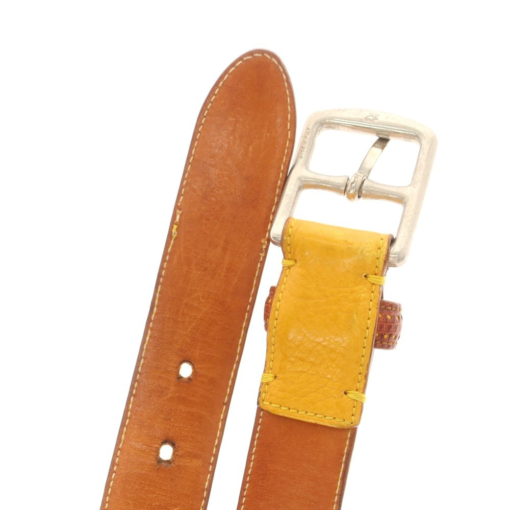 【中古】アンドレアグレコ ANDREA GRECO ESTNATION別注 レザー ベルト イエローxシルバー【 85 】【 状態ランクC 】【 メンズ 】