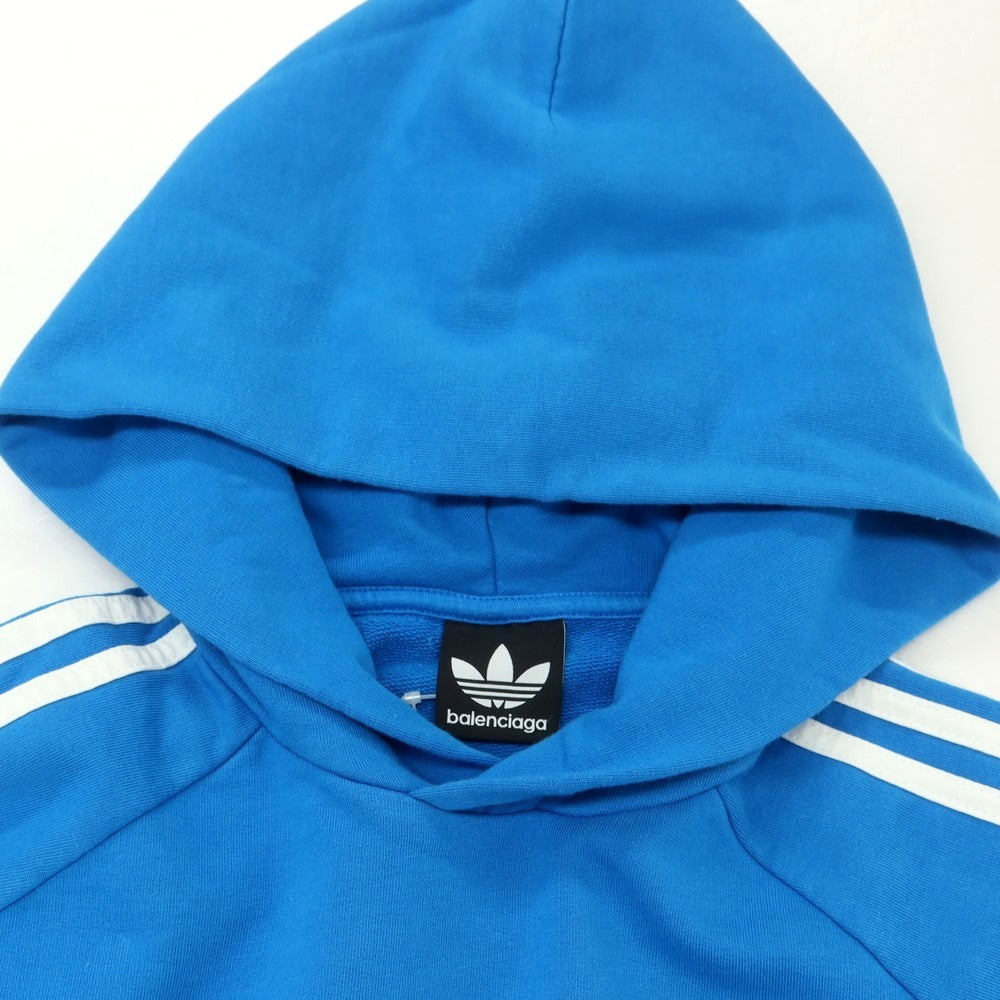 【中古】バレンシアガ BALENCIAGA × adidas コットン スウェット プルオーバー パーカー ライトブルー【 L 】【 状態ランクA 】【 メンズ 】