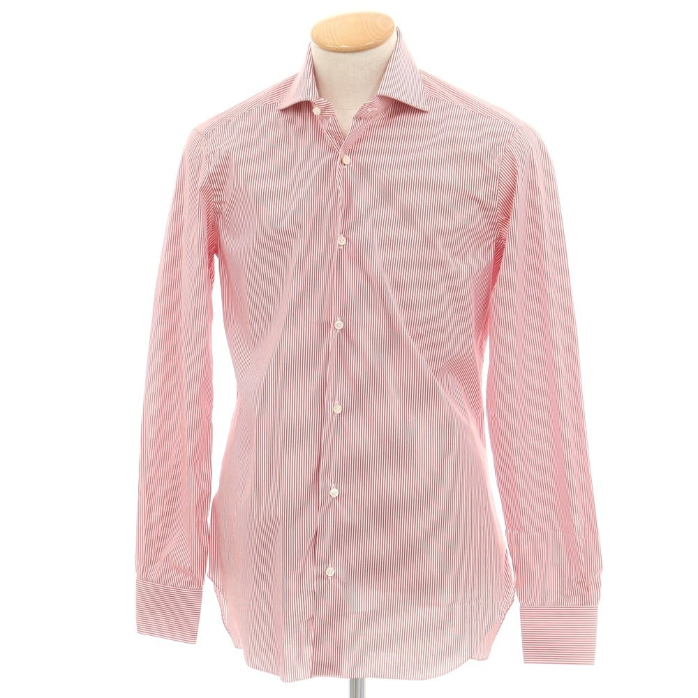 【新品アウトレット】バルバ BARBA ストレッチコットンナイロン ストライプ ドレスシャツ レッドxホワイト【 38 】【 状態ランクN- 】【 メンズ 】
